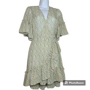 Chelsea & Violet Dress, Women XS, Cream w/Yellow & Blue Floral Wrap, Sheer, NWT